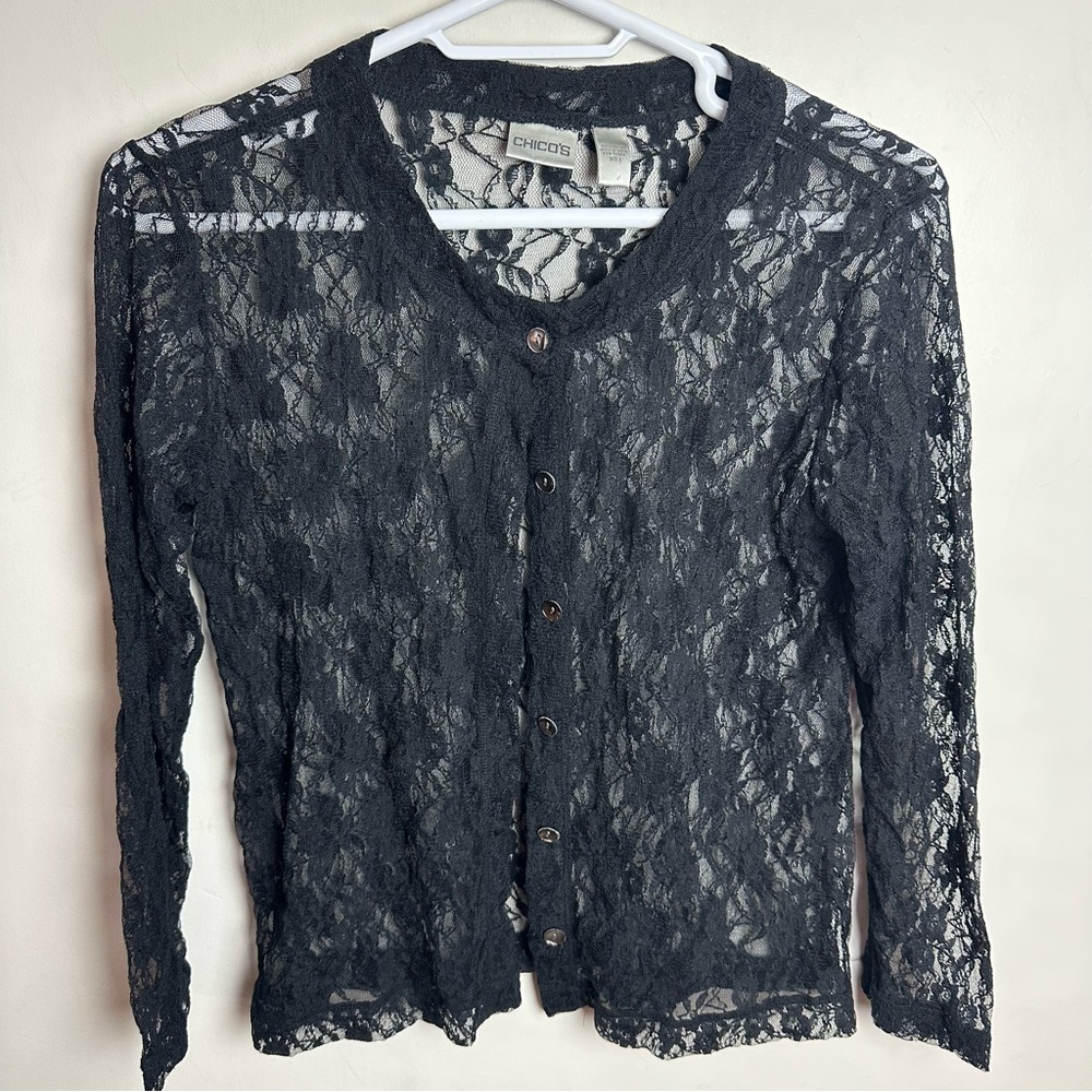 Chico's Lace Shrug Cardigan Women's Size Large, Chico's Size 2 Black Goth Witchy